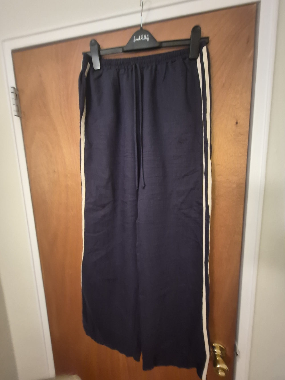 Navy Wide-Leg Lounge Pants with Side Stripe